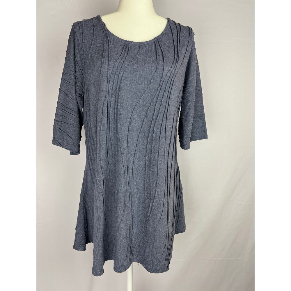 Boho Minimalist Flowy Tunic Top Blue Artsy Cottagecore Seam Detail Size L/XL
